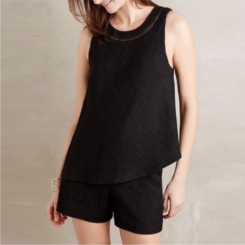 ANTHROPOLOGIE Elevenses Black Santa Ana Romper Size Medium
